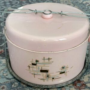 Vintage mid century pink metal cake carrier pan